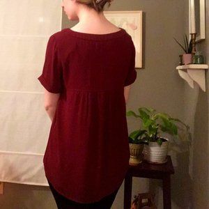LOFT Blouse | Burgundy Chiffon Short Sleeve Top